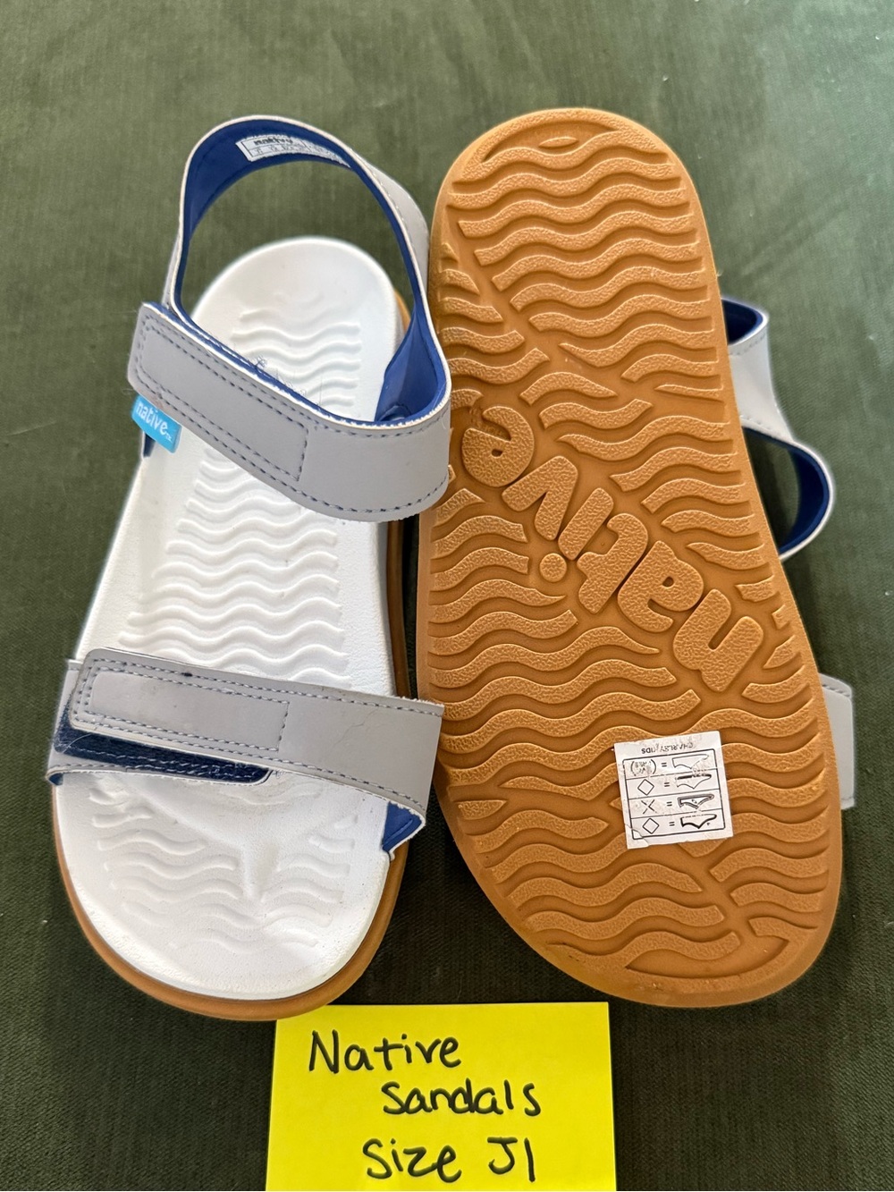Native Kids Grey and Blue Hook-and-Loop Sandals